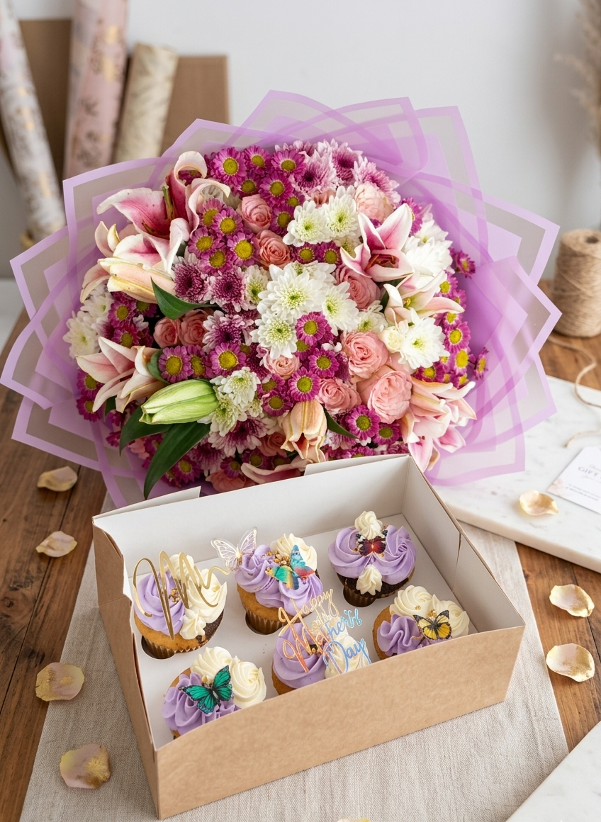 Handbouquet for mothers day plus cupcakes Handbouquet for mothers day plus cupcakes